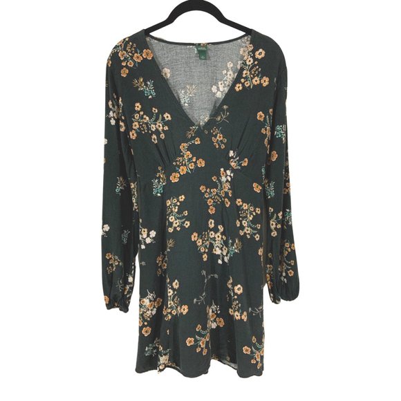 wild fable Dresses & Skirts - Floral Vintage Style Mini Dress w/ V-Neck & Long Sleeves